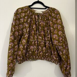 Chan Luu Olive and Purple Floral Blouse
